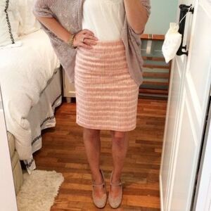 LOFT Knee Length Straight Pencil Skirt Women’s 10 Coral & Cream Office Preppy